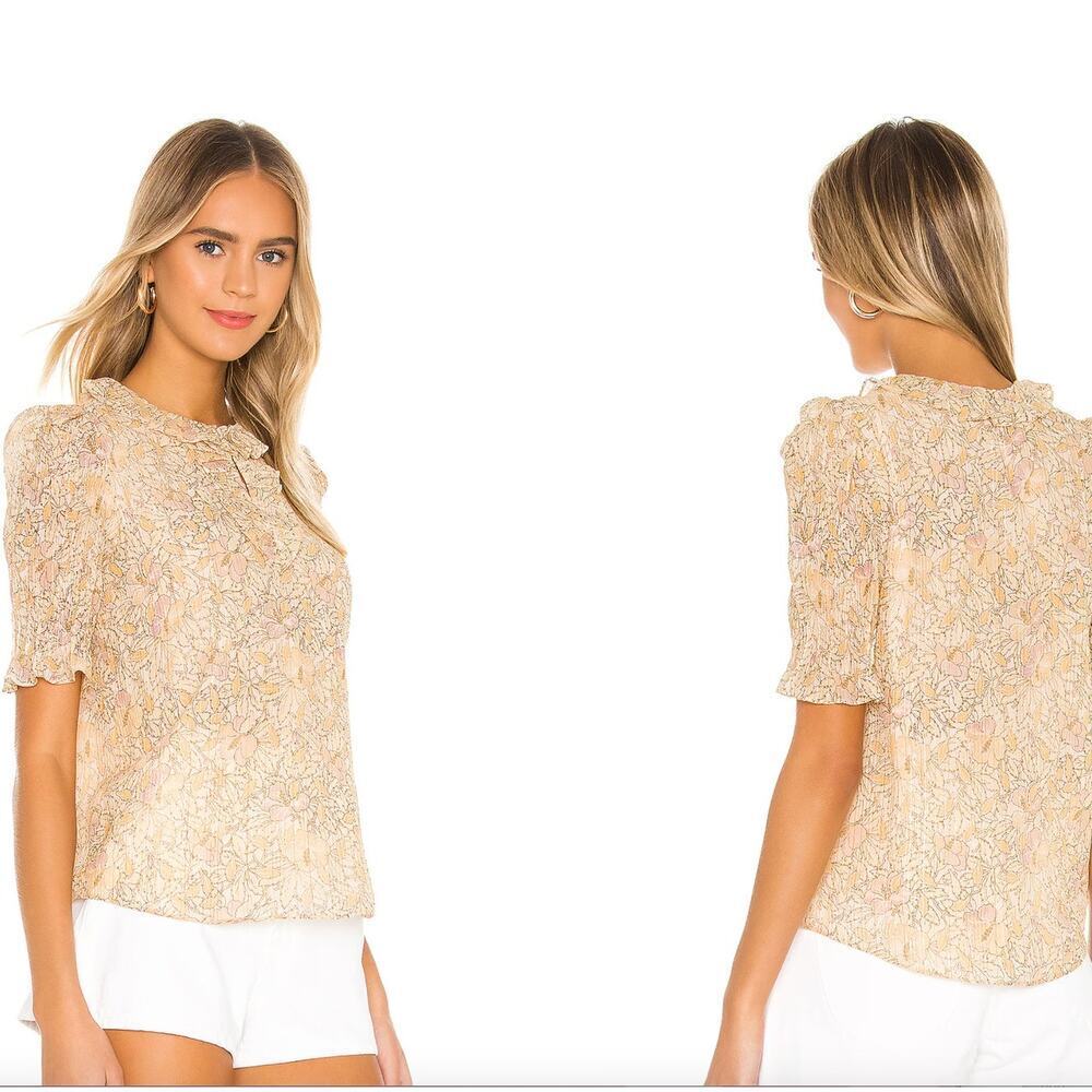 Rebecca Taylor Short Sleeve Soleil Floral Top in Soft Lemon Combo Size 6